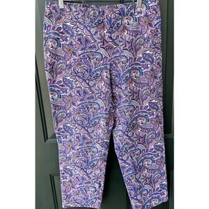 Isaac Mizrahi Sz 16 24/7 Stretch Pink & Blue Paisley Cropped Pants QVC Casual